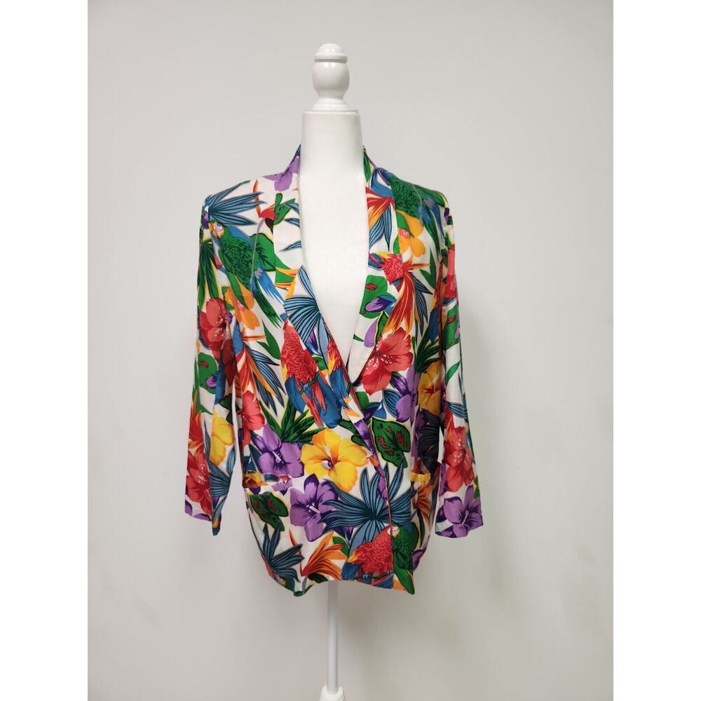 Restless Petites Vintage 80s Oversized Hawaiian Tropical Silk Blazer Women’s S